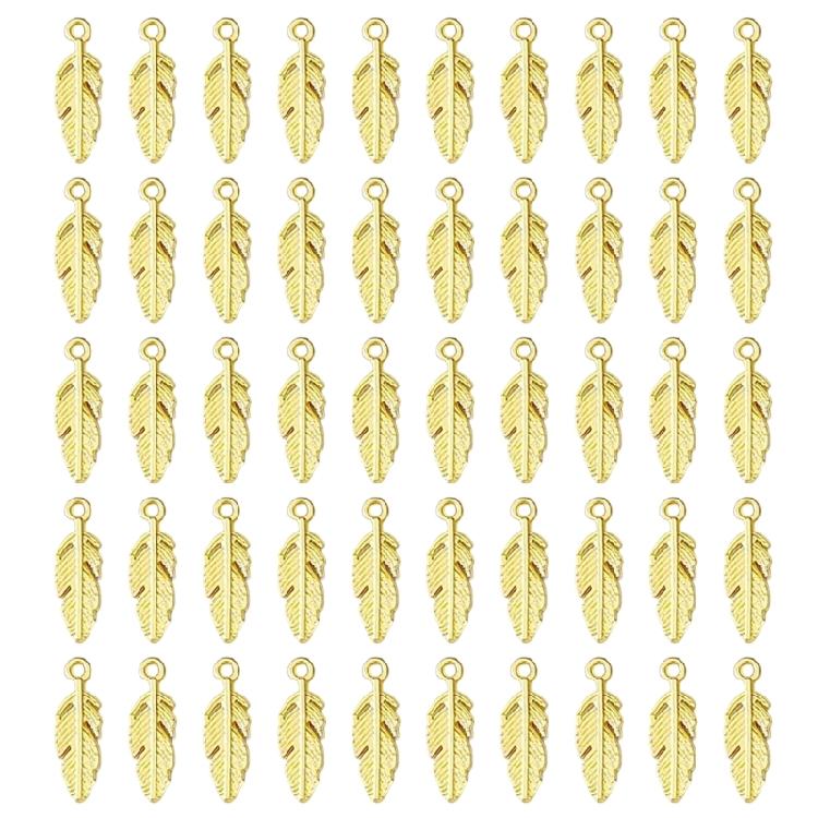 50Pcs Feather Charm Hanging Pendant For Craft Project Necklace Jewelry Making Ethnic Costume And Clothing Decoration