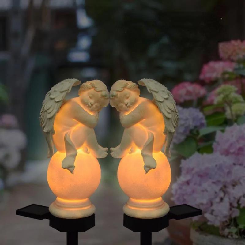 Solar Outdoor Waterproof Courtyard Ground Lamp Resin Angel Statue Garden Lawn Landscape Decorative Lights