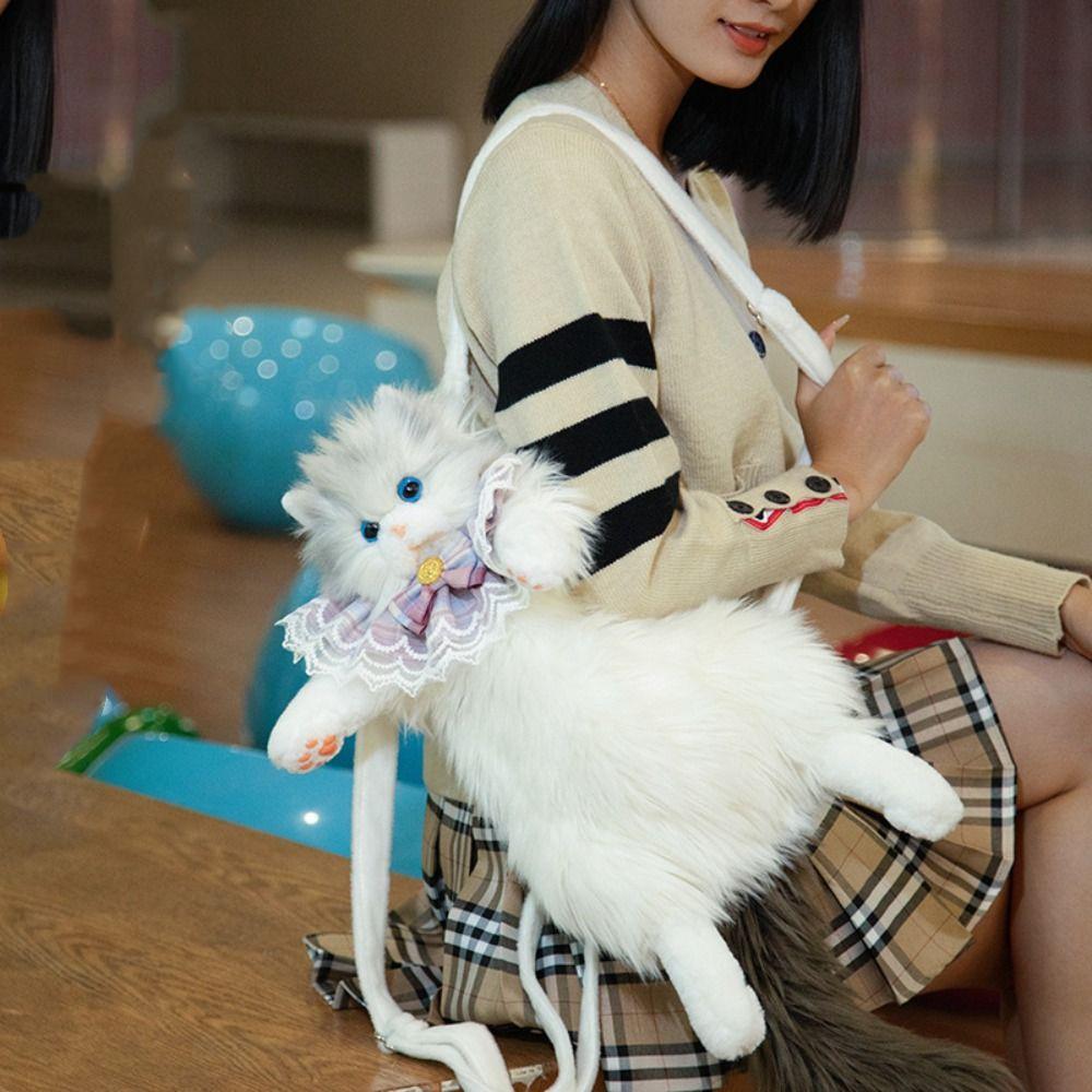 

Суперреалістичний пухнастий кіт Лялька Рюкзак Ragdoll Cat Милі тварини Плюшева сумка Хлопчики Дівчата Black&White Hair
