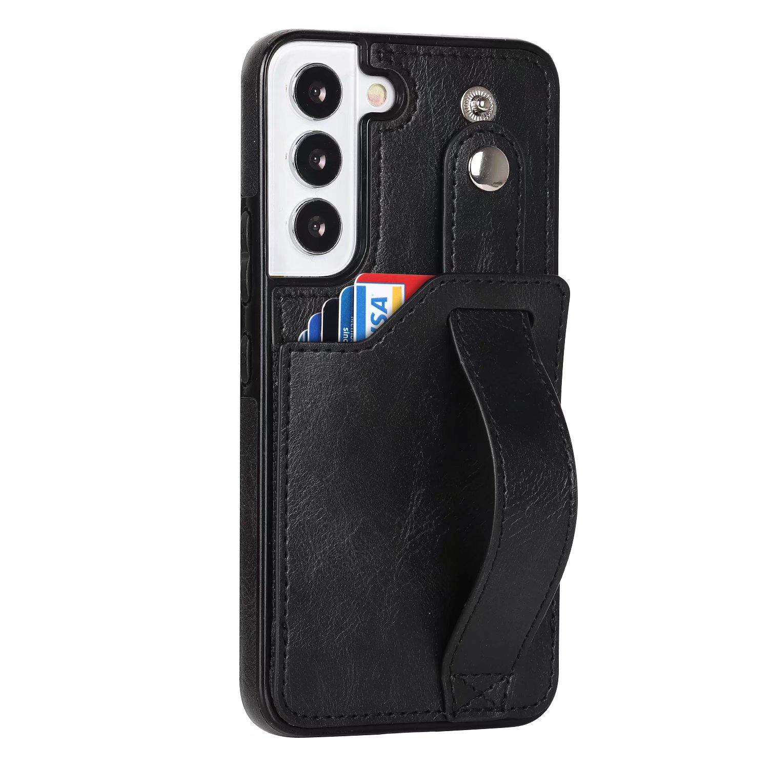 

Задняя крышка из искусственной кожи с защитой от кражи для iPhone 14 13 12 11 Pro Max Samsung Galaxy S23 S22 S21 S20 Ultra A13 A33 A53, чехол-кошелек с подставкой и держателем iPhone 7/8 чёрный