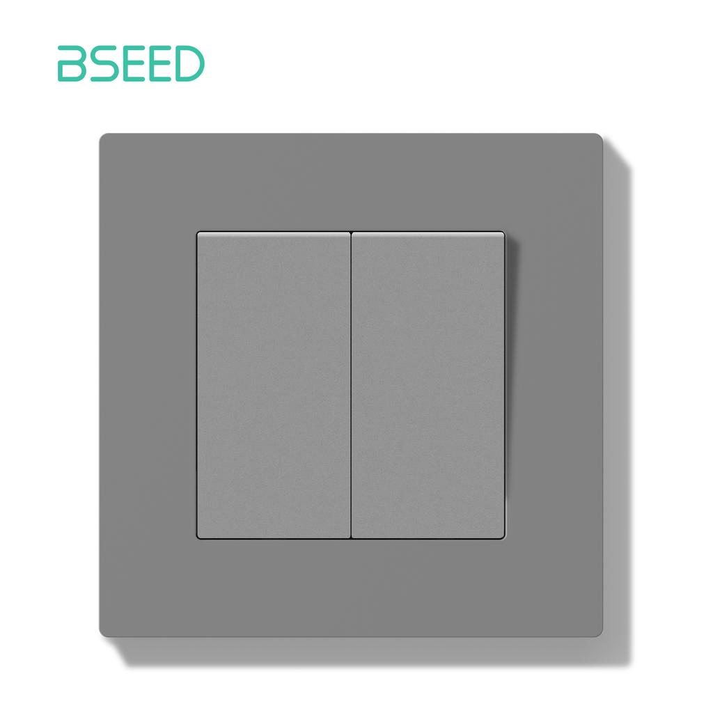 BSEED Switch Light Switch With LED Gray Plastic Frame Wall Switch with Indicator Lamp E-Series EU Standard 1/2Way/Reset