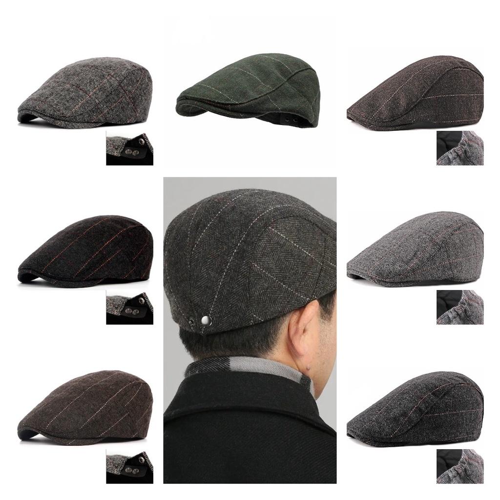 Beret Checkered Duckbill Retro Hat Vintage Men Woollen Cap Accessory Gift Adult