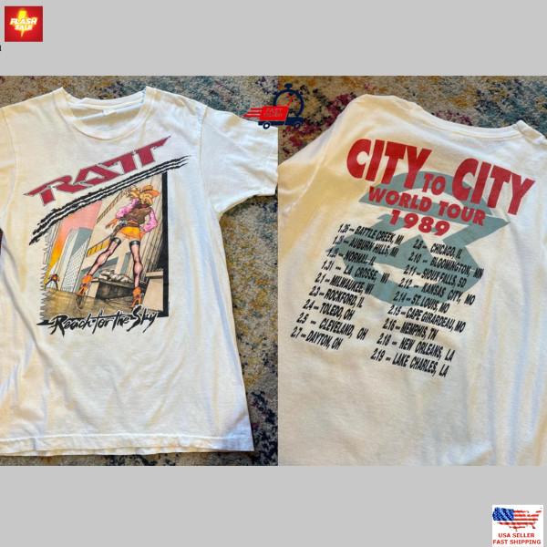 Футболка Ratt Hot Ratt Tour 1989 Редкий дизайн 2 стороны Белая Унисекс Футболка Репринт L