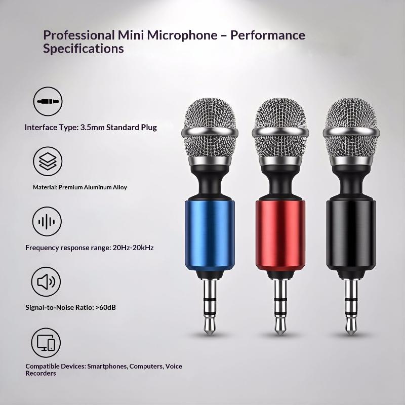 Mini Metal Microphone Adjustable Plug & Play Clear Sound Mic for ASMR Recording Mobile Vlog Live Streaming