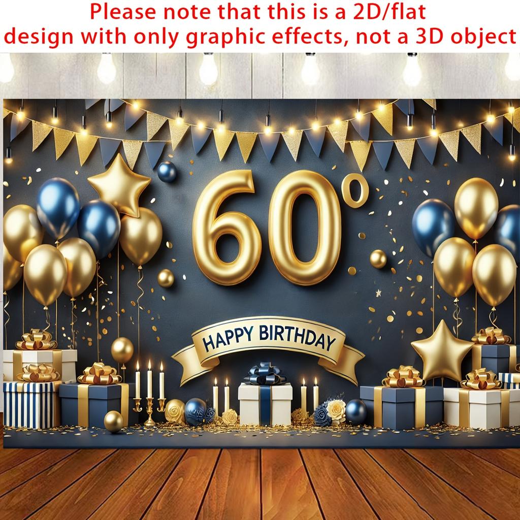 60th birthday celebration banner - Gold and black polyester fiber party background fabric suitable for birthday decoration
