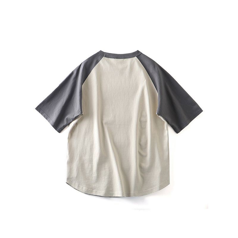 American Retro Heavy Weight Pure Cotton Raglan Contrast Color Short Sleeve T-Shirt Men's 2024 New Arrival Trendy Base Cotton T-shirt