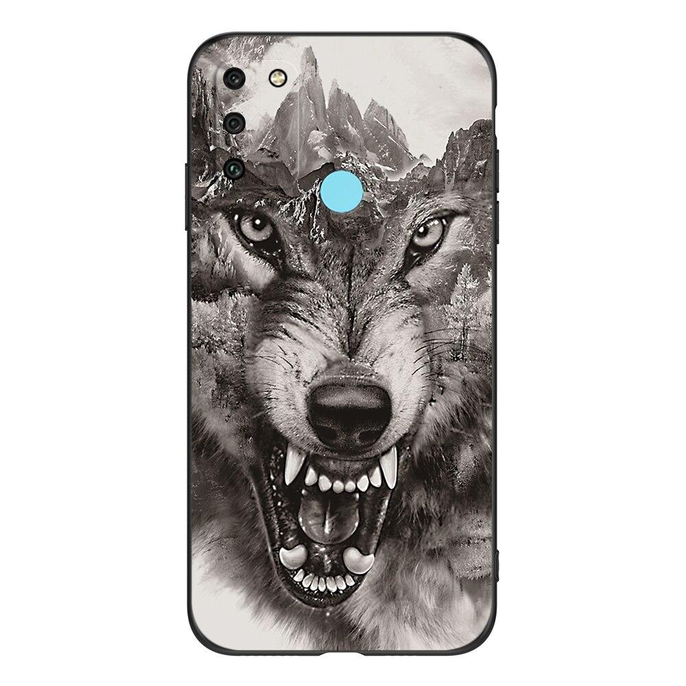 For HONOR 9A Case 6.3" Soft Silicon Phone Cover On Huawei Honor 9A 9 A MOA-LX9N Funda Black Tpu Case Lion Wolf Tiger Dragon