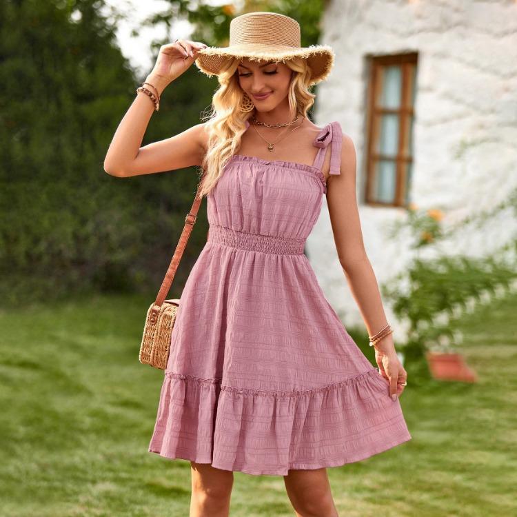 Women Summer Casual Sleeveless Off Shoulder Camisole Dress High Waist A-Line Strapless Short Dresses Solid Color Spring S-XL