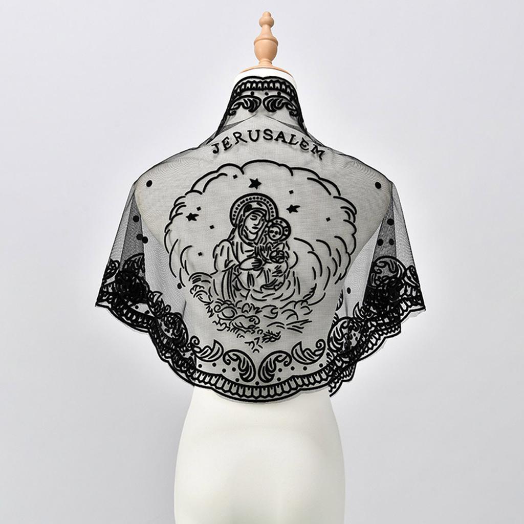 Elegant Embroidered Virgin Mary Scarf Soft & Breathable Shawl Hijab Headscarf for Religious Ceremonies and Daily Wear