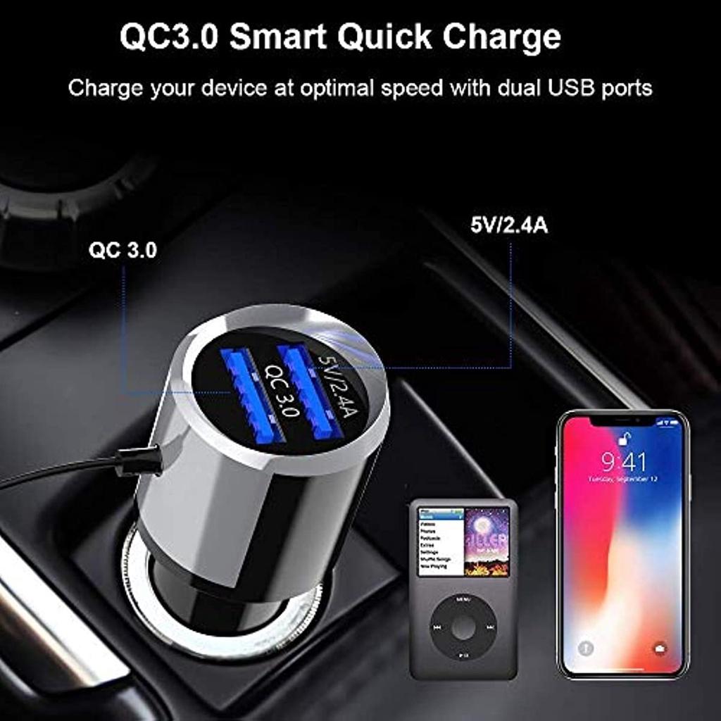 Bluetooth 5.0 Car Fm Transmitter Upgrade Handsfree pro vozidla Automobilový MP3 přehrávač Rychlé nabíjení Qc3.0 2 USB 5V/3A 2,4A Port Podpora Tf karty Aux Siri/Goo