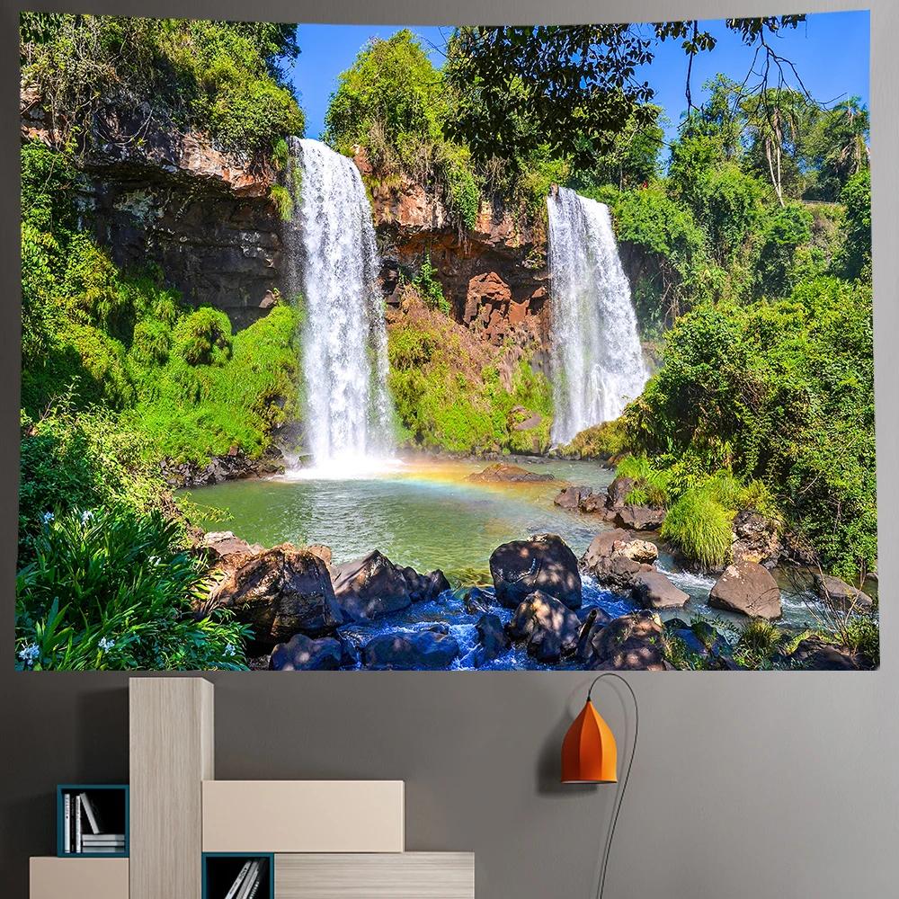 Waterfall Art Tapestry Forest Printed Large Wall Tapestries   Poster Living Room Bedroom Decoration Curtain Blanket Tapiz