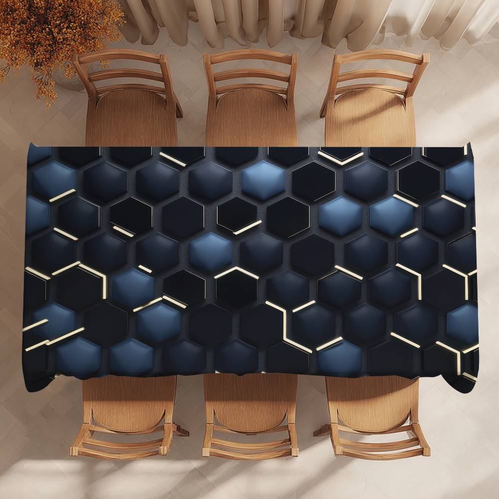 Abstract Hexagon Pattern Table Cloth Party Decor Dining Room Home Kitchen Patios Waterproof Stain-Proof Table Cloth