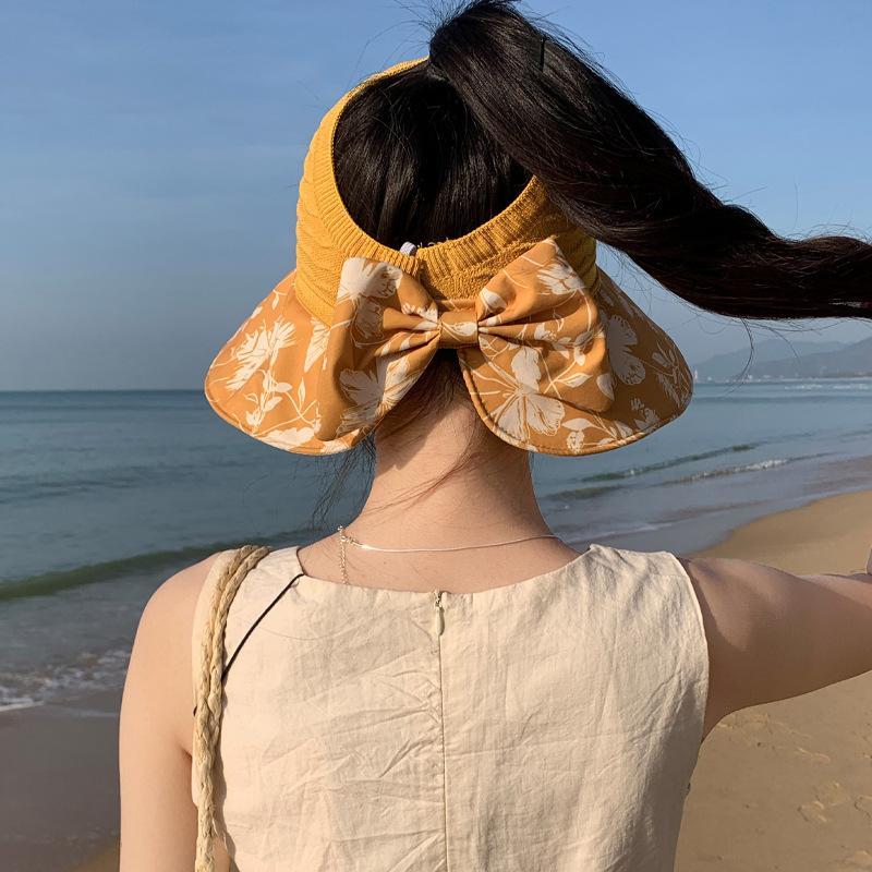 Summer sunscreen visor children empty top knitted big edge sun hat UV protection summer foldable