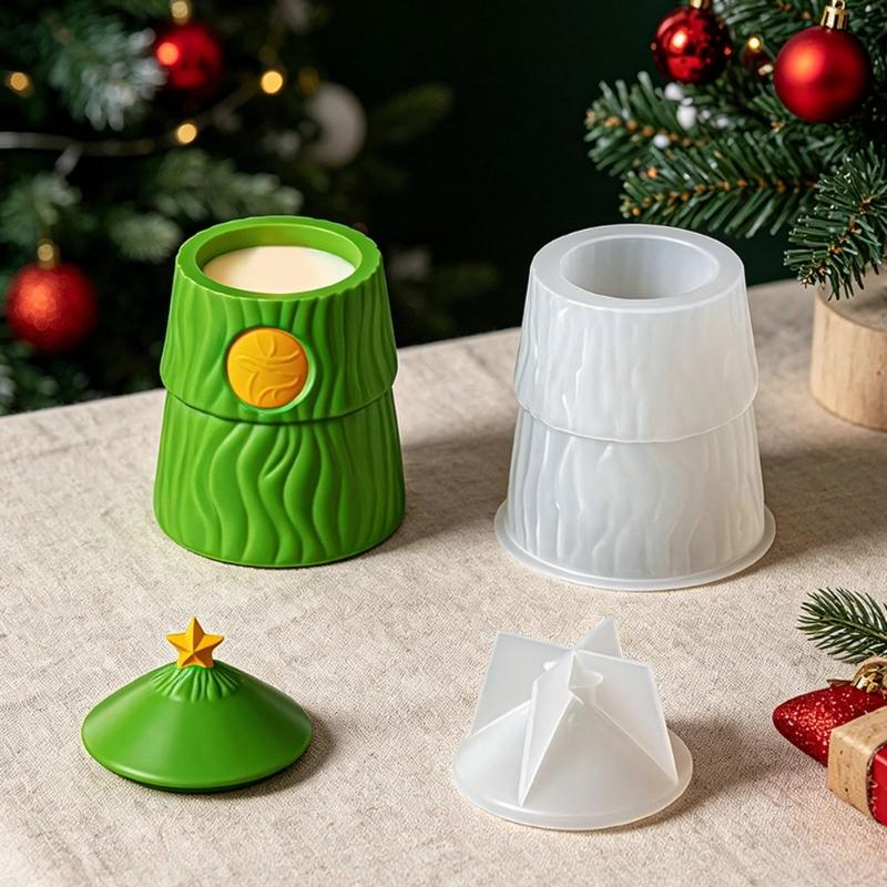 Holiday Tree Shape Container Craft Mould, Two Part Casting Mould Set for Handmade Candle Holder and Christmas Table Display