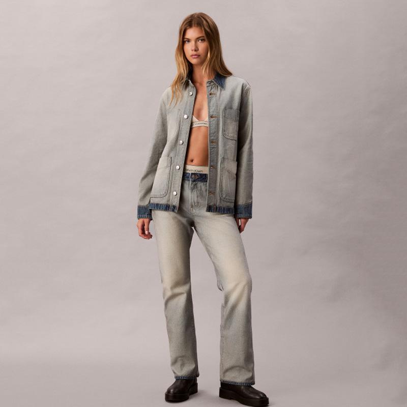 Calvin Klein Vintage Workwear Pocket Color Block Loose Fit Cotton Denim Jacket Women Jackets 47D753G