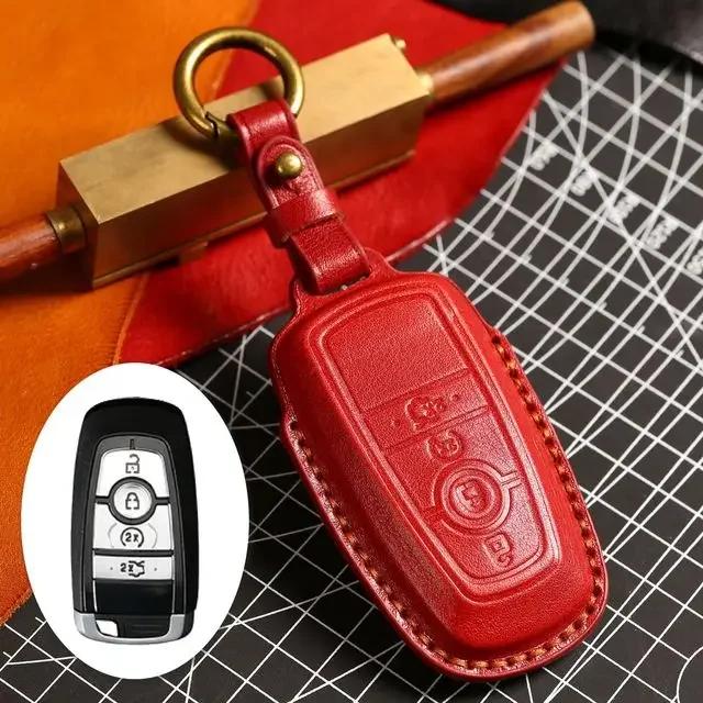 Car Key Case Cover Fob Leather Keychain Holder Accessories for Ford Focus Explorer Edge Fusion F150 F250 for Lincoln Navigator