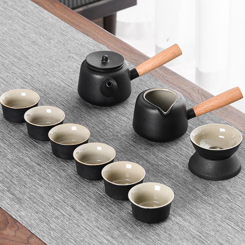 Leinuo 9-Piece Japanese Black Pottery Tea Set