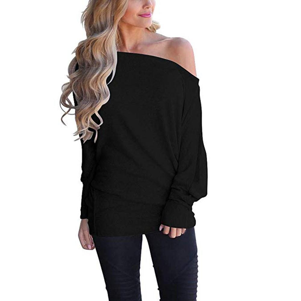 Women's Off Shoulder Long Sleeve Oversized Pullover Sweater Knit Jumper Loose Tunic Tops
