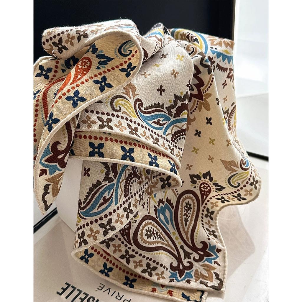 62Cm Double-Sided Printed Square Scarf High-End Real Wool And Silk Square Scarf Shawls  Women Luxury Scarves
