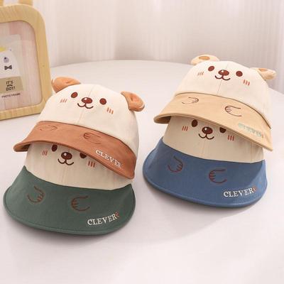 Baby Summer Sun Hat Cute Bear Toddler Kids Bucket Hat With Ears Outdoor Adjustable Boys Girls Large Brim Sunscreen Cap