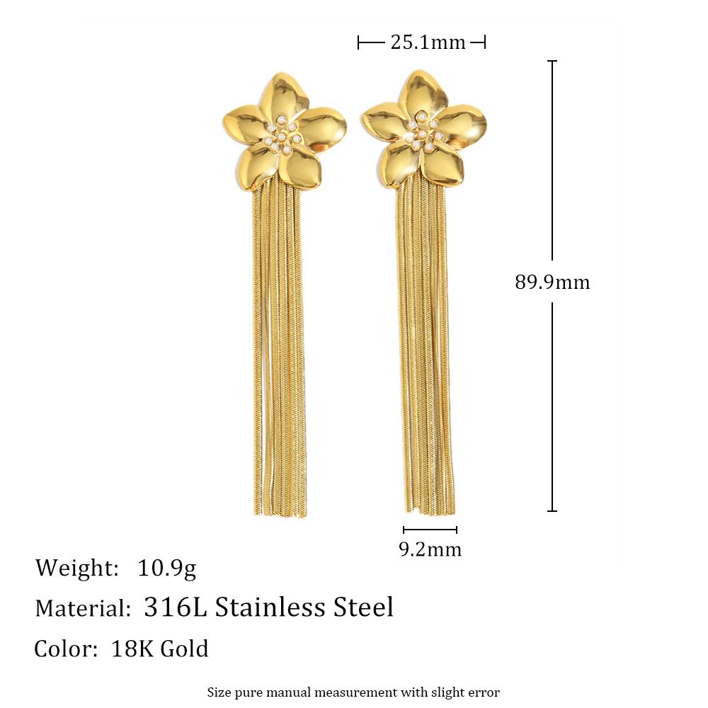 

MamacitaSlay 316L Stainless Steel Pearl Flower Tassel Earrings Wedding Waterproof Jewelry Women s Elegant Statement Earrings золотой