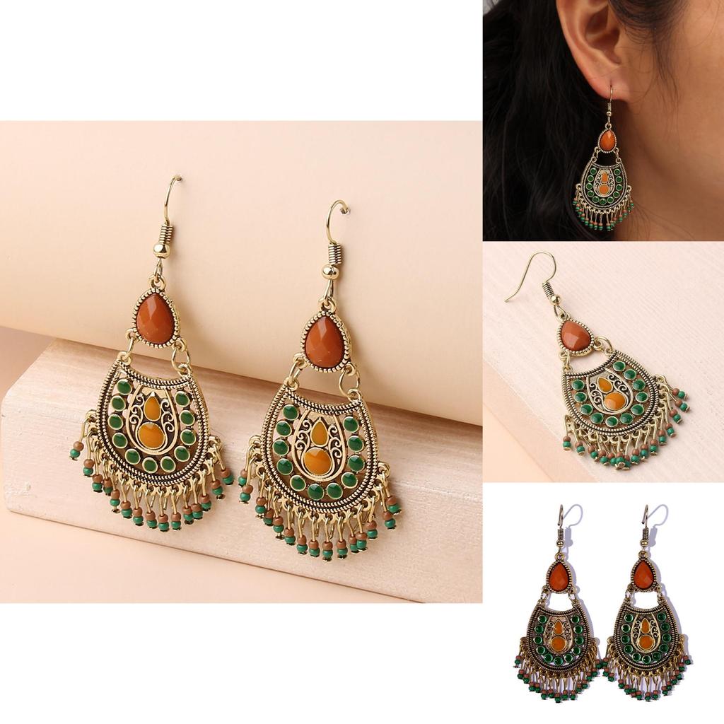 Vintage Inspired Long Metal Dangle Earrings With Dot Waterdrop Design For Ladies