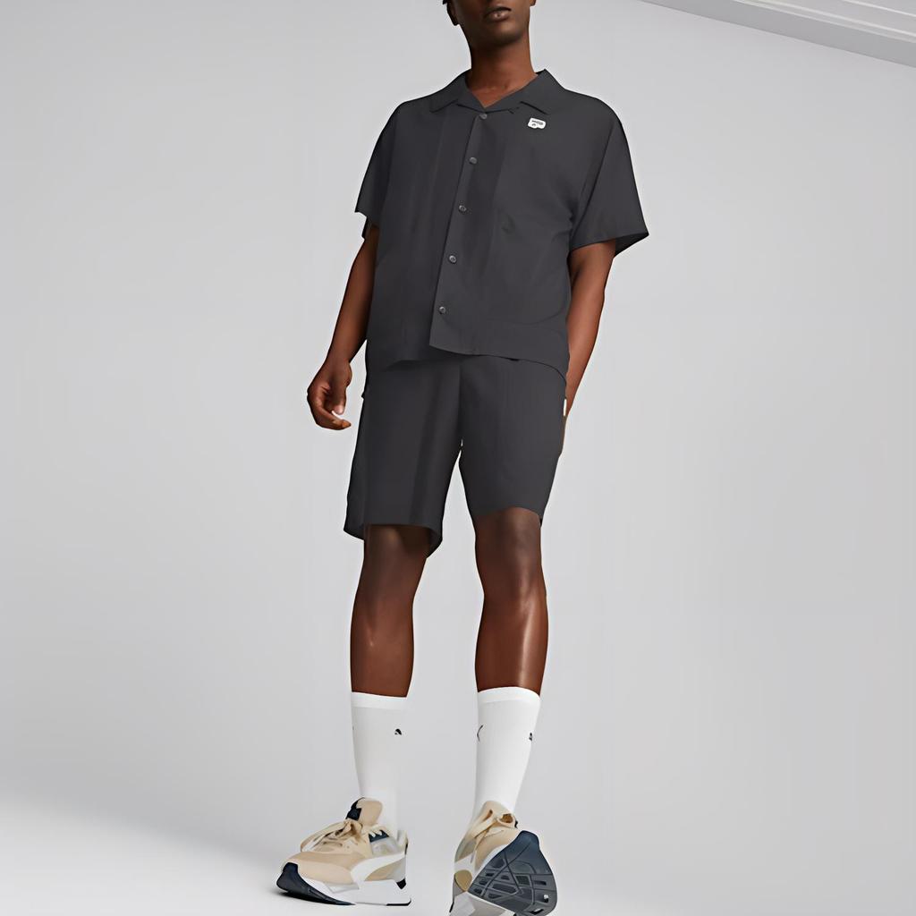 Puma Downtown Series Solid Color Elastic Waist Logo Patch Casual Shorts Men Bottoms Black 538253-01