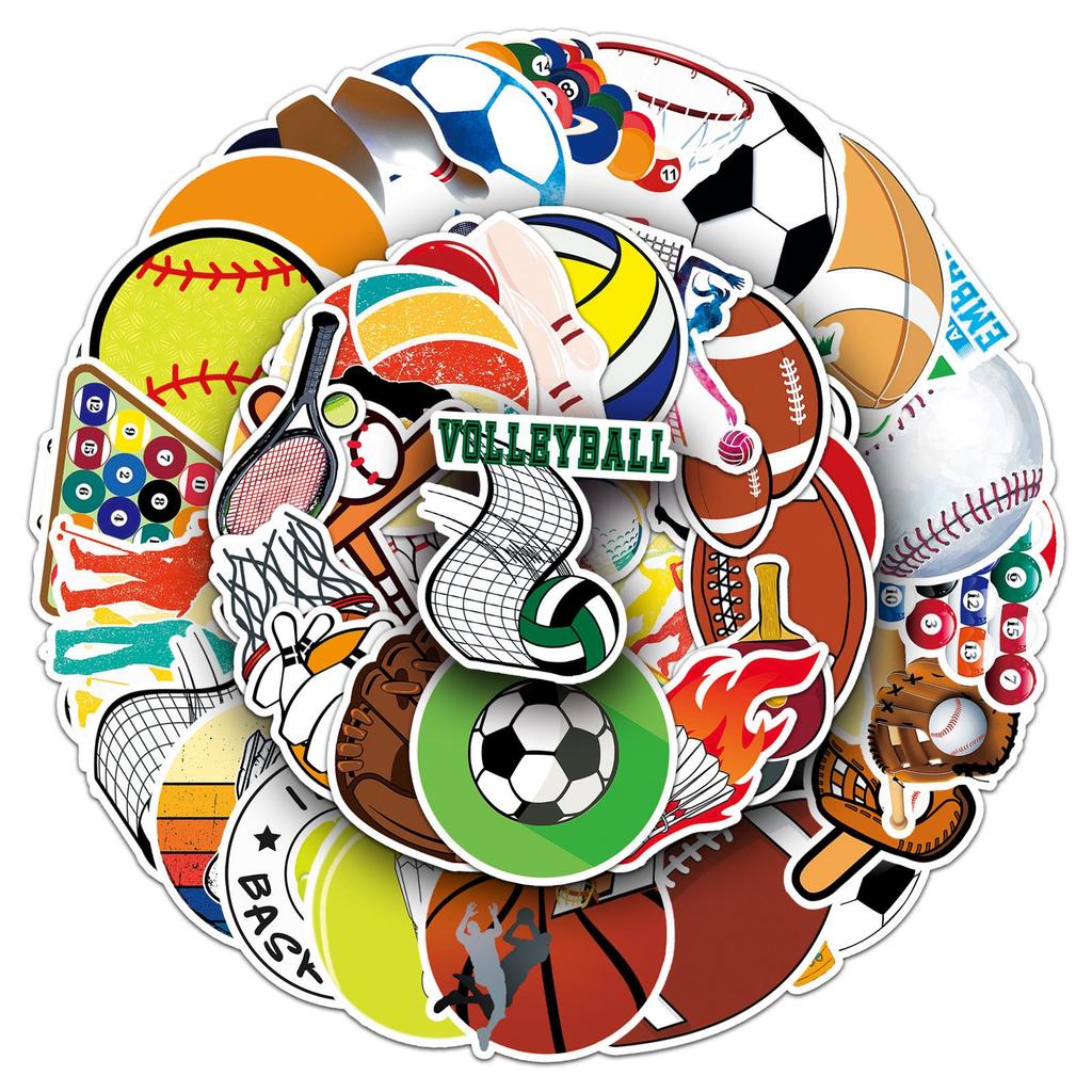 50 Sports Ball Stickers: Basketball, Football, Cartoon, Waterproof for Laptop, Water Bottle, Journal