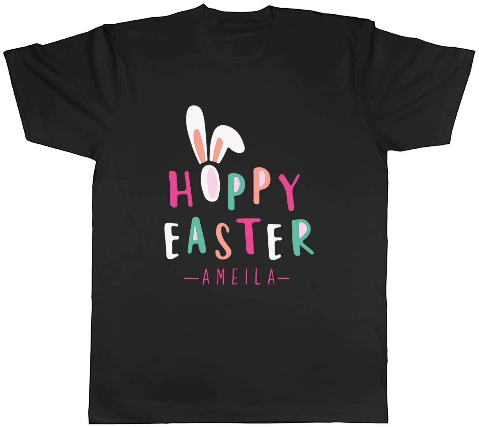 Personalised Any Name Hoppy Easter Mens T-Shirt Bunny Rabbit Ears Tee Gift M