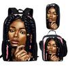 2023 African Girl Backpack 3pcs/set Students Boys Girls Schoolbag Pen Bag Lunch Bag Fashion Feminina Notebook Backpack