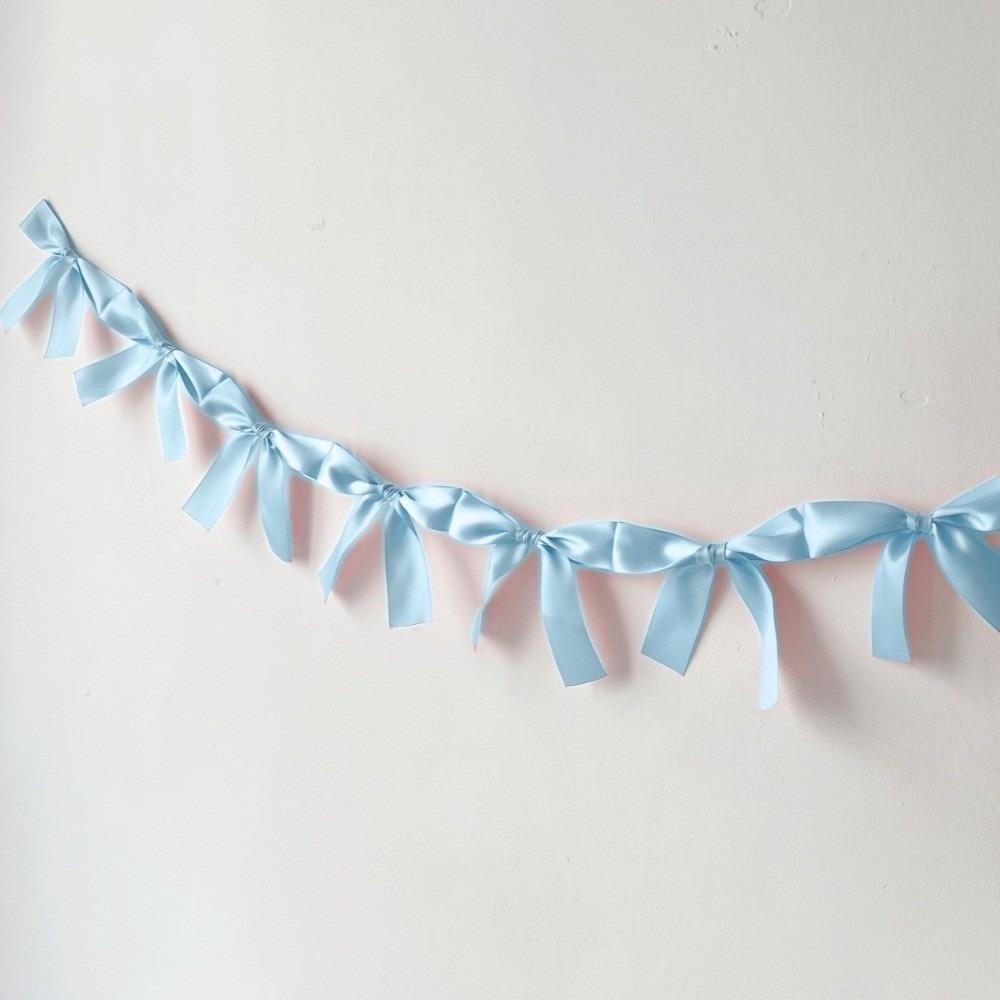Satin Bow Webbing Hanging Garlands Handmade Photo Props Ribbon Banner Pink White Blue Nursery Decor Party Banner