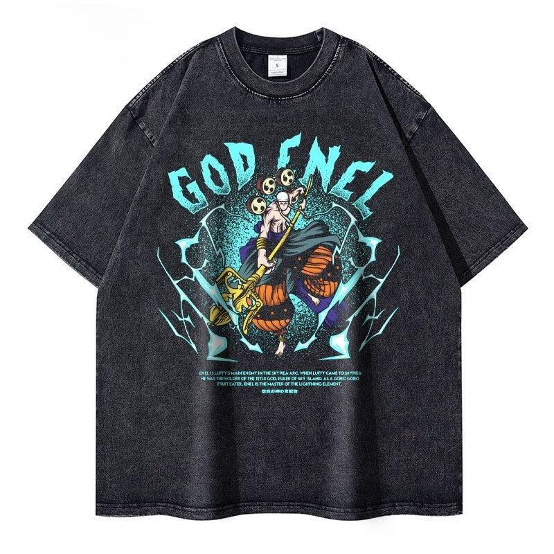 One Piece Anime Printed Tshirt Mens and Womens Washed Tshirt High Quality Vintage Cotton Tshirt Harajuku YK Tops