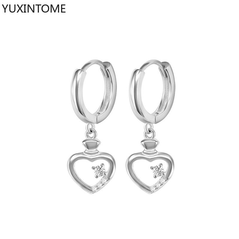 925 Silver Ear Needle Exquisite Heart Pendant Hoop Earrings Fashion Geometric Zircon Stud Earrings Women's Fine Jewelry