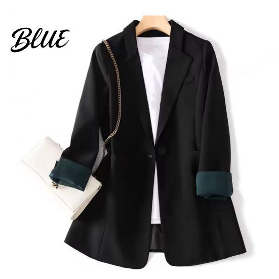 Women Suit Coat Lapel Long Sleeve Single Breasted Jacket with Pockets Solid Color Loose Fit Leisure Outwear Business Casual For