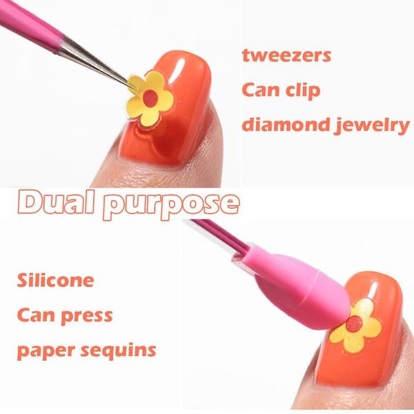 1 Pc Nail Tweezers with Silicone Pressing Head for Sticker Rhinestones Picker Straight Curved Manicuree Nail Art Tool