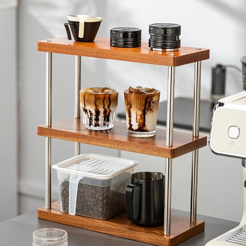 Multifunctional Wood Rack with 3 Layers Coffee Cup Display Stand Multilayer Storage Shelf Practical Cup Organizers