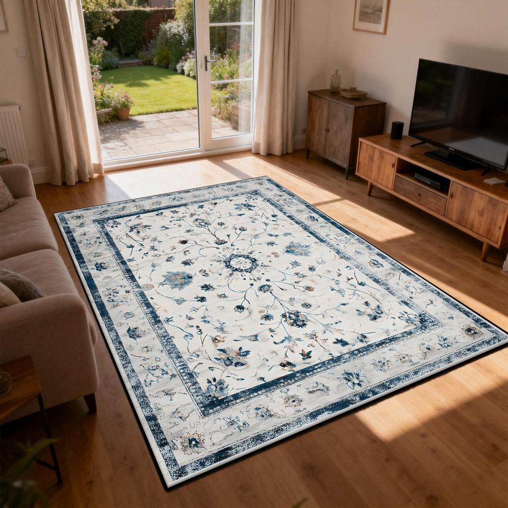 Persian Blue White Carpet Ethnic Style Living Room Decoration Sofa Rug Short Velvet Easy Clean Bedroom Parlor Floor Mat Non-slip