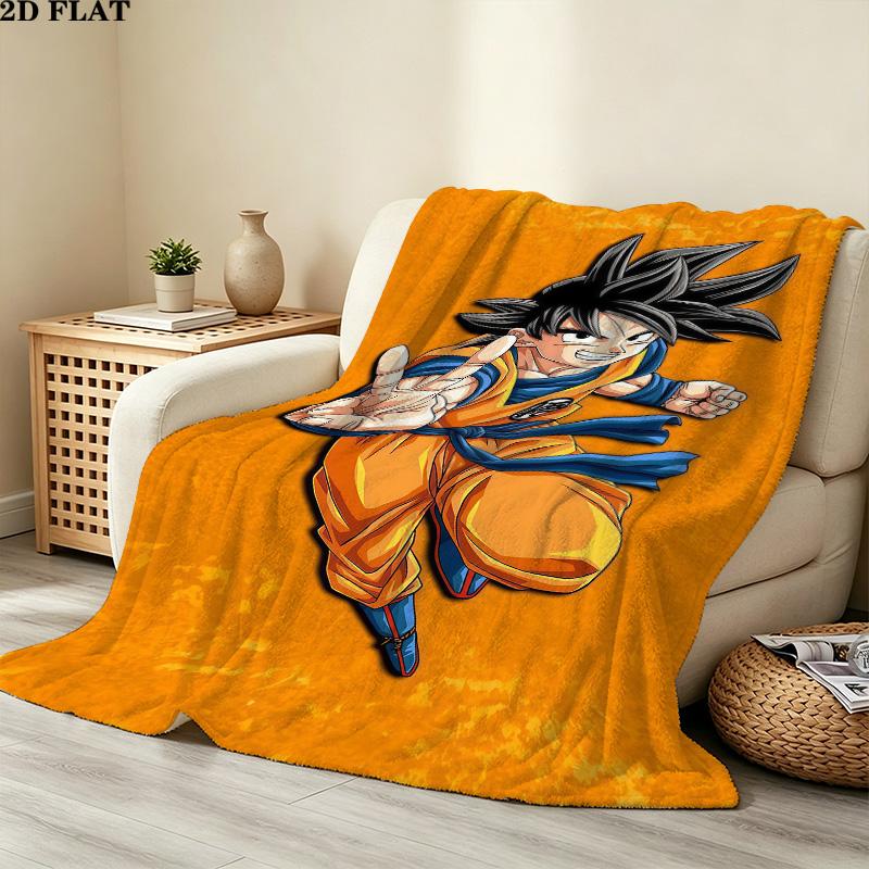 1PC Son Goku Patterned Flannel Blanket Suitable For All Seasons For Home Decor Warmth And Comfort Gifts Holiday Present