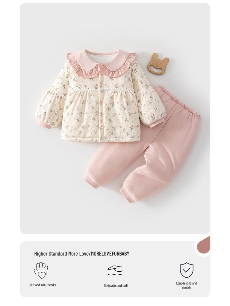 Thickened Infant & Toddler Winter Clothing Set: Cotton-Padded Newborn Pajamas & Children's Homewear for Autumn (Size 90)