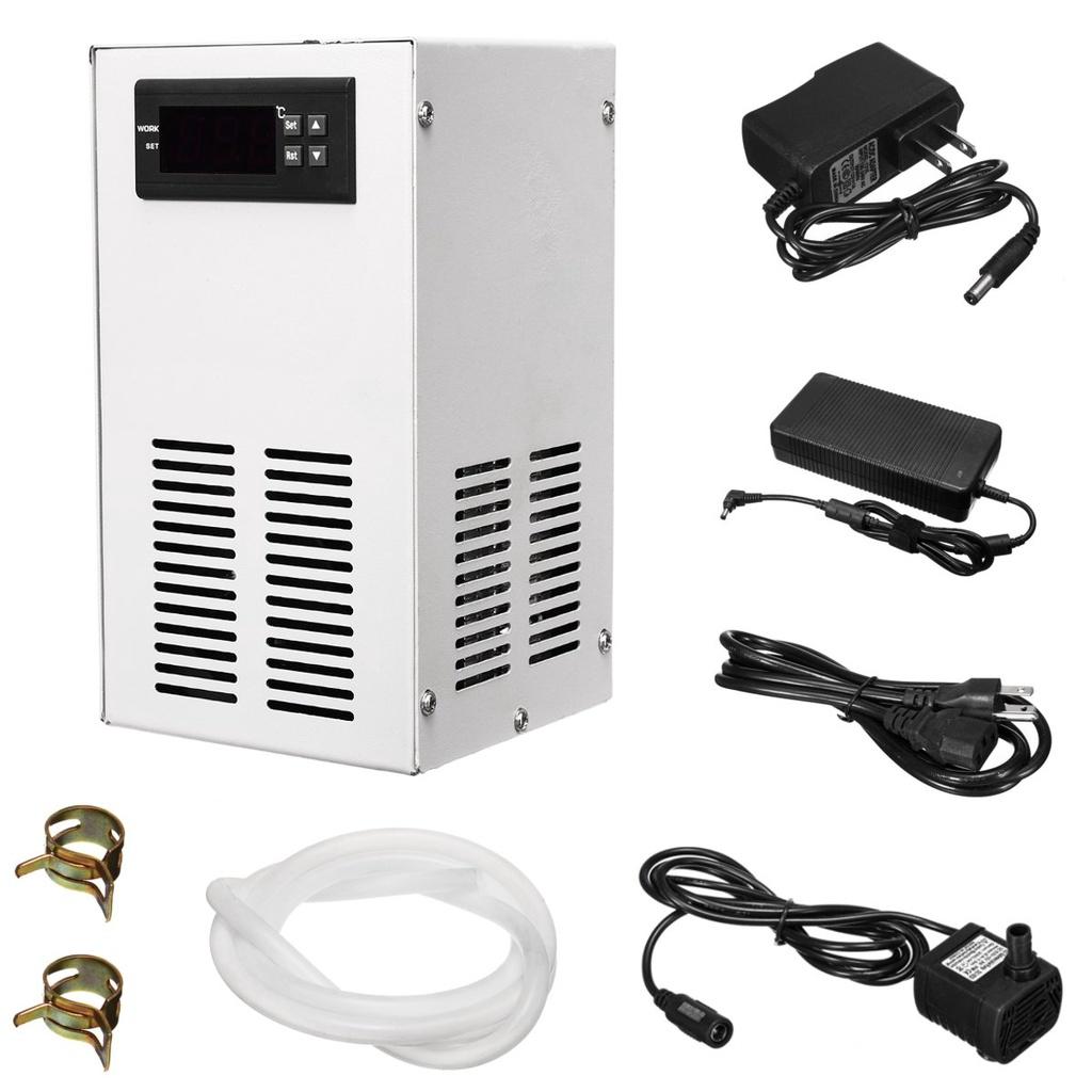 AC110-240V Aquarium Fish Tank Constant Cooling Equipment Temperature Control Tools LCD Display Water Chiller Cooling Device Silver 120W