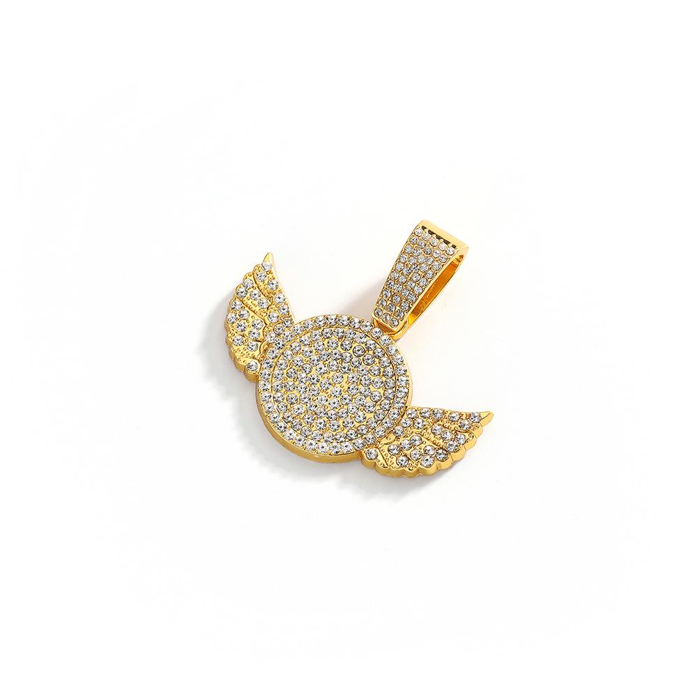 New Creative Full Diamond Wings Alloy Pendant, European and American Trendy Necklace, Hip Hop Cuban Chain Necklace