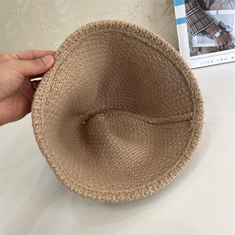 Autumn and winter new knitted basin hat women crochet dome bucket hat loose brimless versatile plain hat