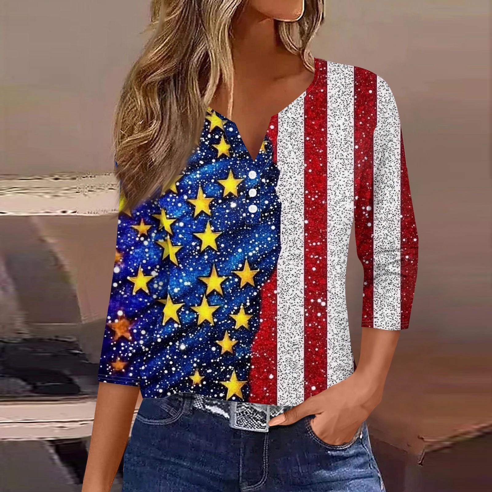 

Жен. Футболка С принтом Пуговицы Рукав 3/4 Повседневные Выходные Мода Классический Классический V-образный вырез Обычный Верх S