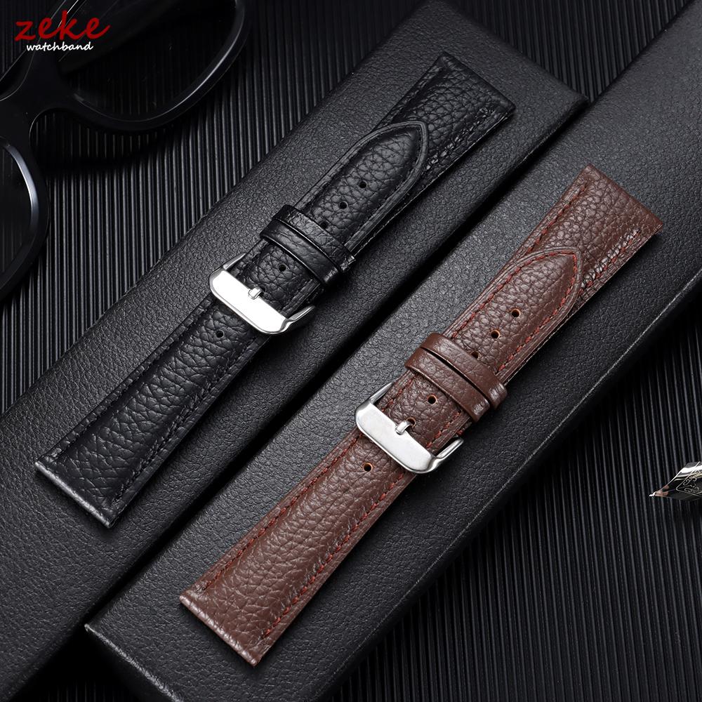 Litchi Pattern Soft Cowhide Watch Band Bracelet 18mm 19mm 20mm 21mm 22mm Replacement Wristwatch Straps for Men Women Watchbands