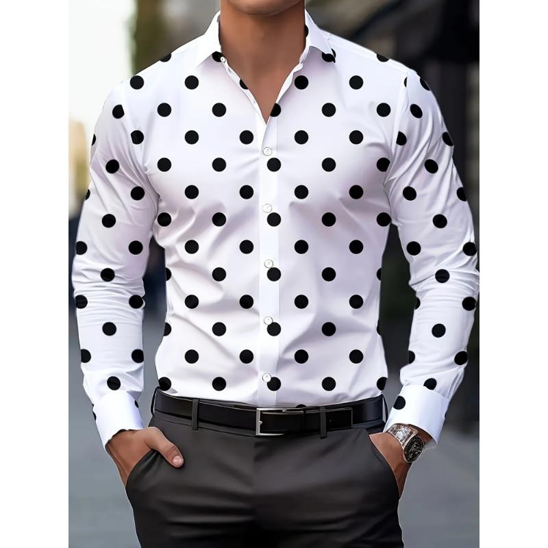 Men's Shirt Long Sleeve Shirt Spotted Lapel Button Casual Outdoor Breathable Comfortable Fashion Trend New Versatile Clothing