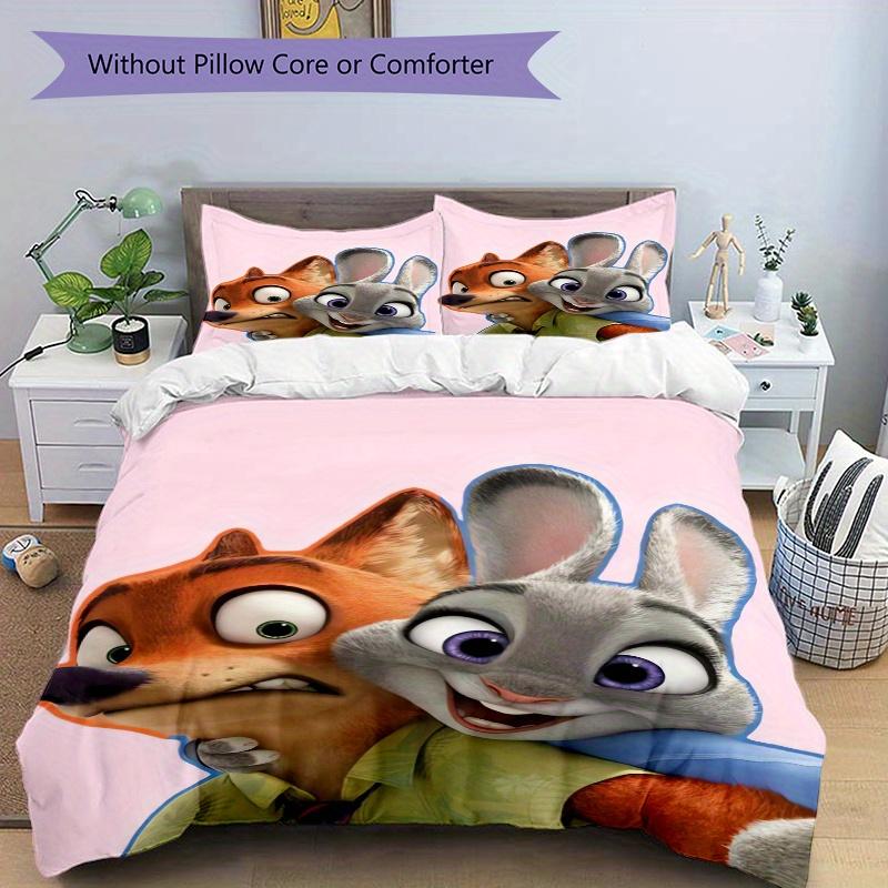 Juego de Edredón Estampado de 3 Piezas Zootopia Nick y Judy Suave y Cómodo Funda de Edredón para Dormitorio, Habitación de Invitados Juego de Ropa de Cama S102