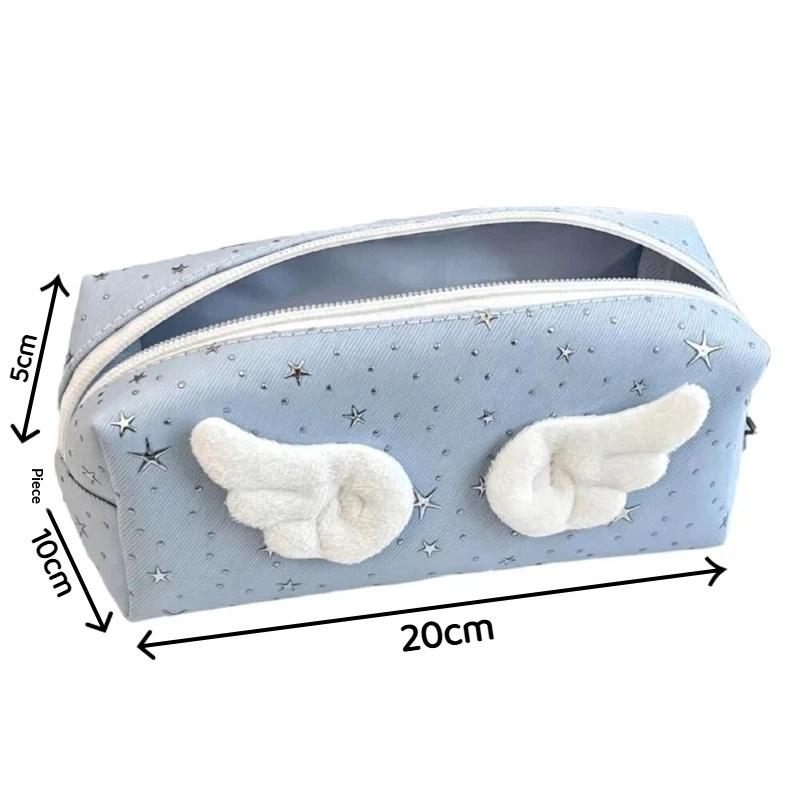 1Pcs Large Capacity Portable Pen Bag Pencil Pouch New Angle Wings Pencil Case School Supplies Student Stationery Storage Bag
