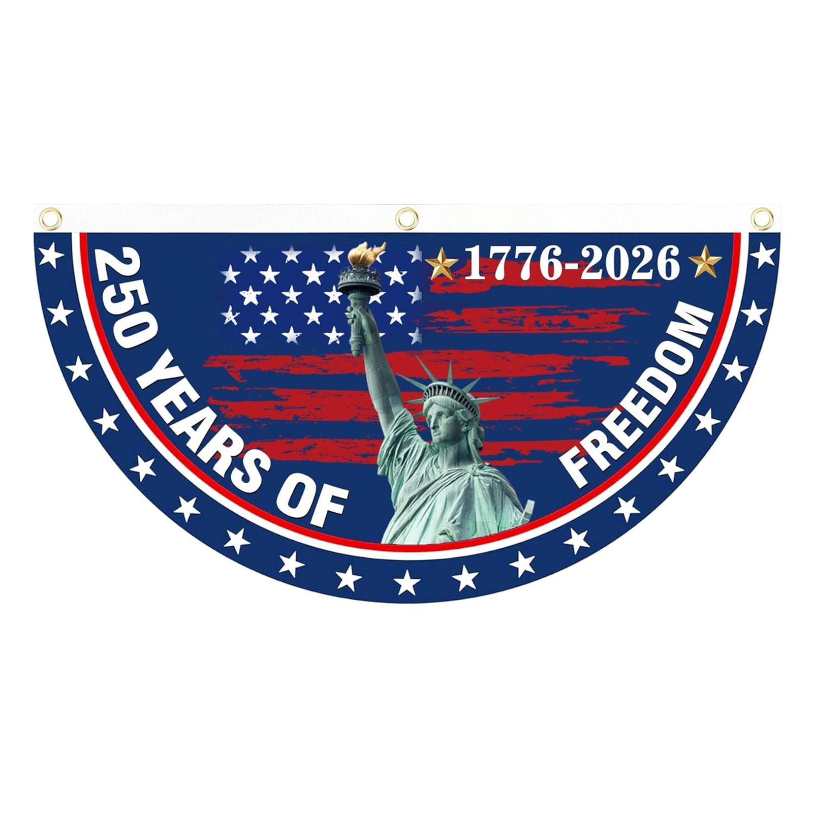 Decorative Half Circle Banner with American Flag Print We The People 250th Anniversary Patriotic Design for Outdoor or Indoor Use