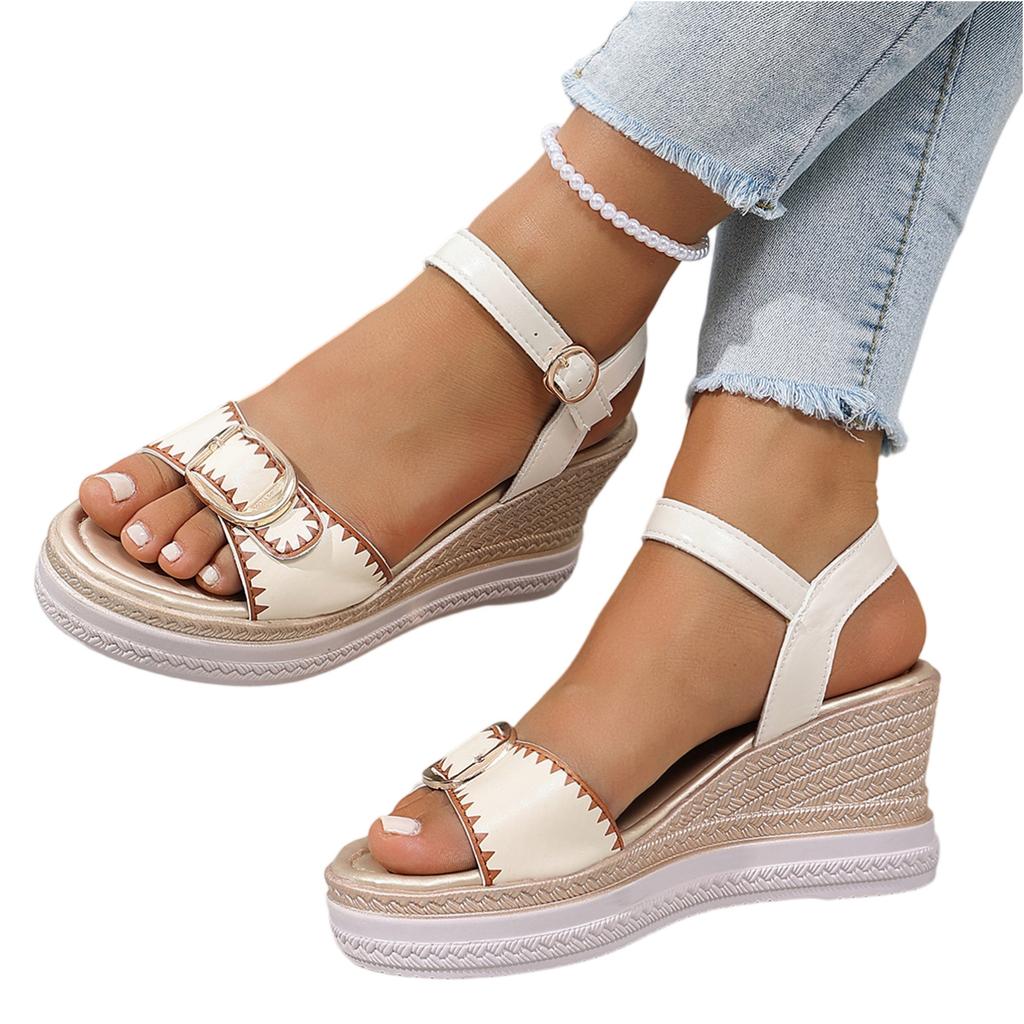 Summer Women Open Toe Platform Wedge Sandals Ankle Strap Buckle Closure Casual Outdoor Footwear