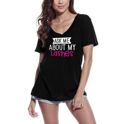 Damen T-Shirt mit Aufschrift „Frag mich nach meinen Wimpern“